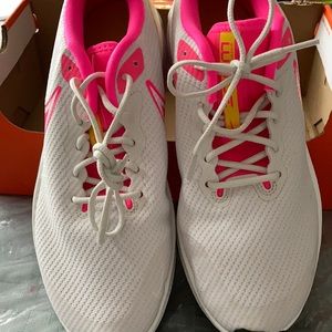 Girls Nike sneakers size 7. Purchased and never worn. White with pink & yellow